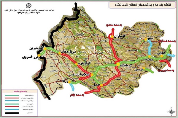 نقشه جاده‌ها و بزرگراه‌های استان کرمانشاه ویژه زائران اربعین