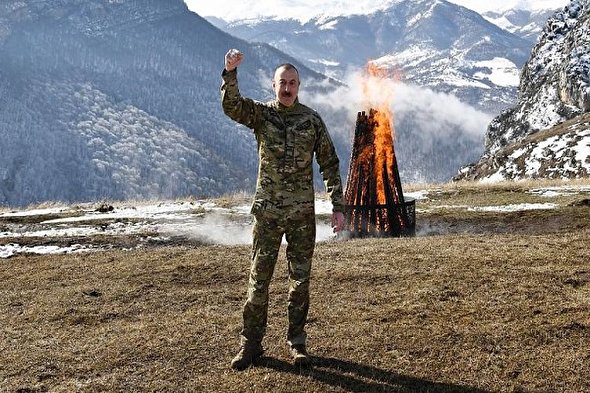 جشن گرفتن نوروز توسط رئیس جمهور آذربایجان در شوشا + فیلم