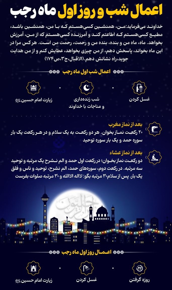 عکس‌نوشته | اعمال شب و روز اول ماه رجب